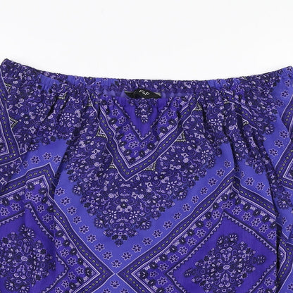 F&F Womens Purple Geometric Polyester Basic Blouse Size 12 Off the Shoulder