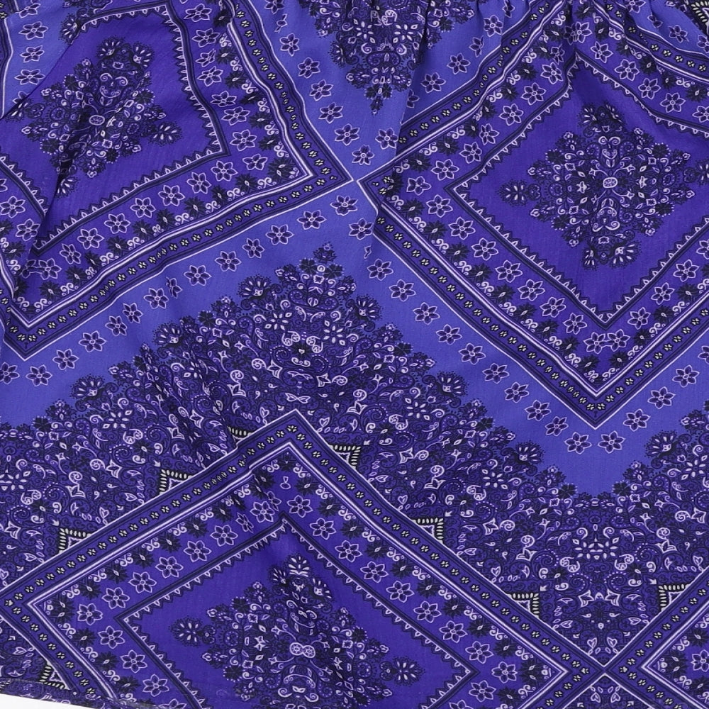 F&F Womens Purple Geometric Polyester Basic Blouse Size 12 Off the Shoulder