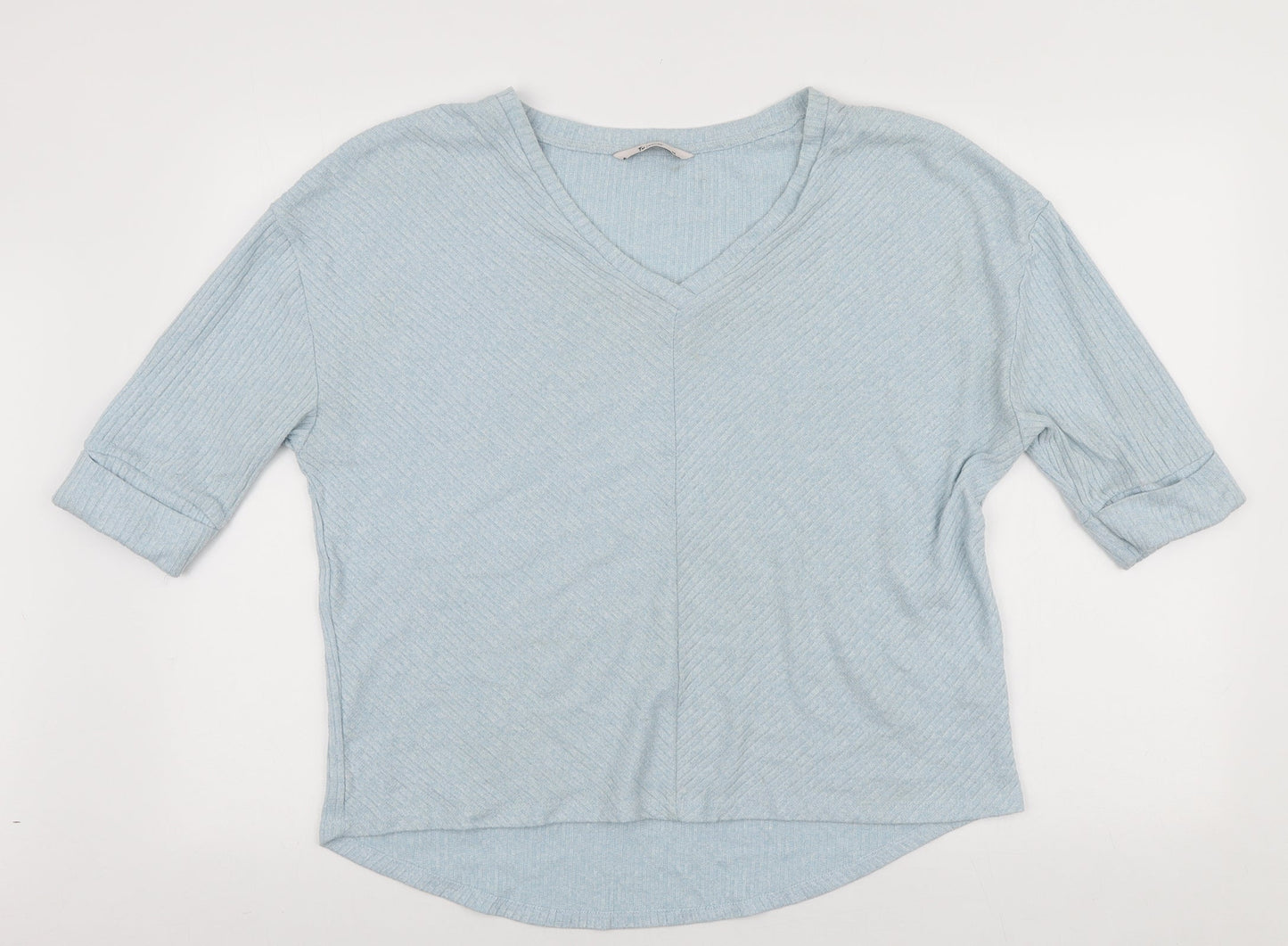 TU Womens Blue Viscose Basic T-Shirt Size 14 V-Neck