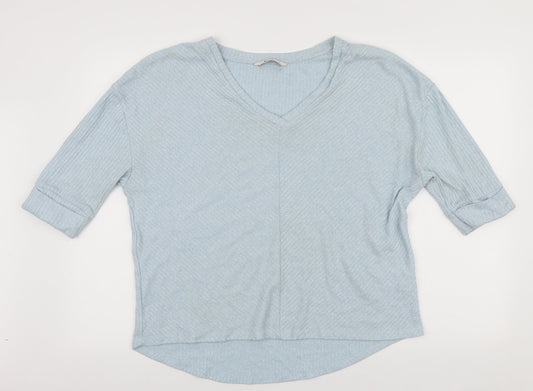 TU Womens Blue Viscose Basic T-Shirt Size 14 V-Neck