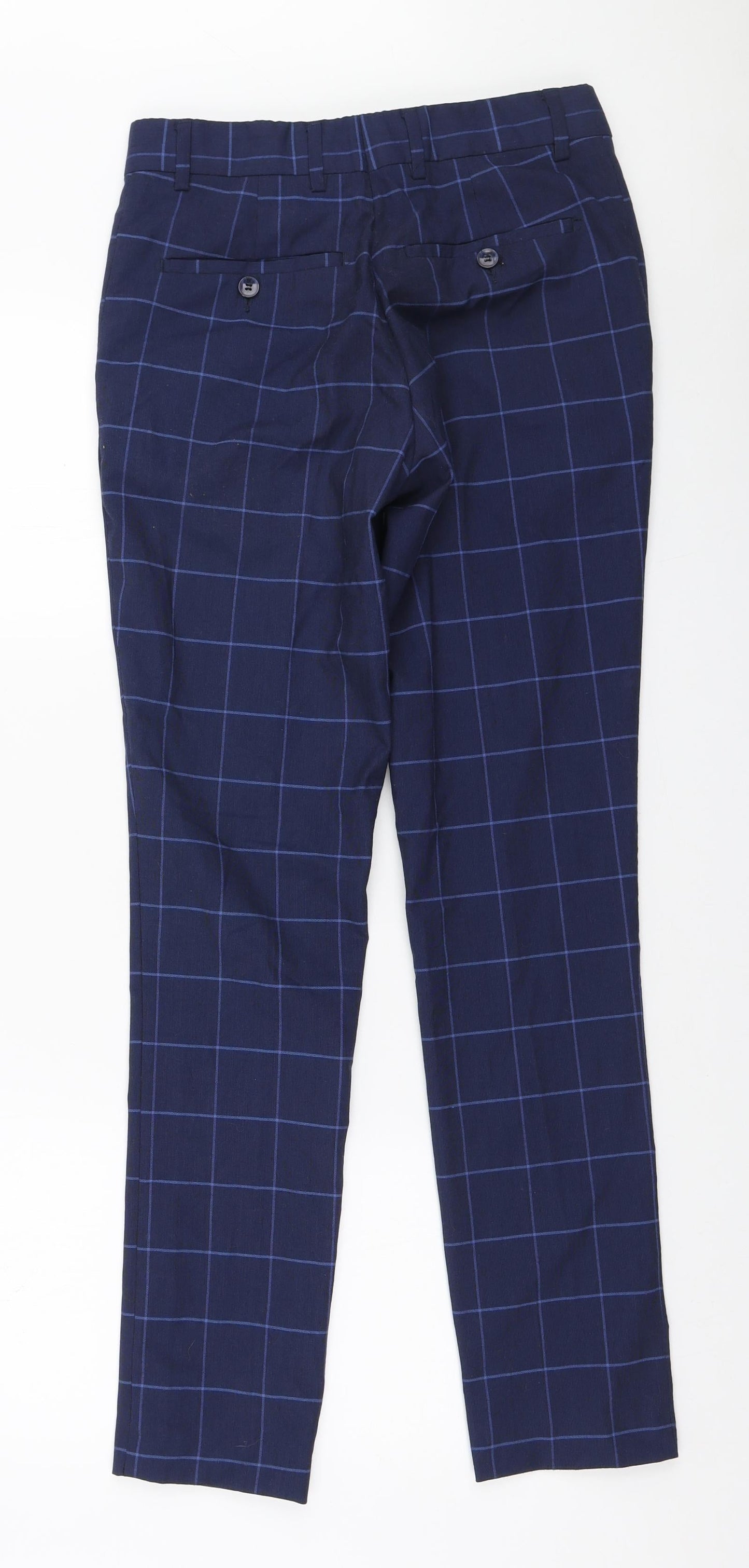 Boohoo Mens Blue Check Polyester Trousers Size 28 in L29 in Slim Zip