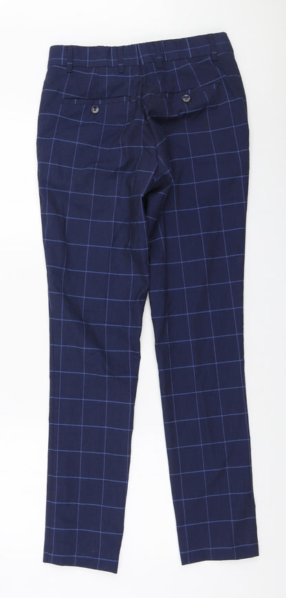 Boohoo Mens Blue Check Polyester Trousers Size 28 in L29 in Slim Zip