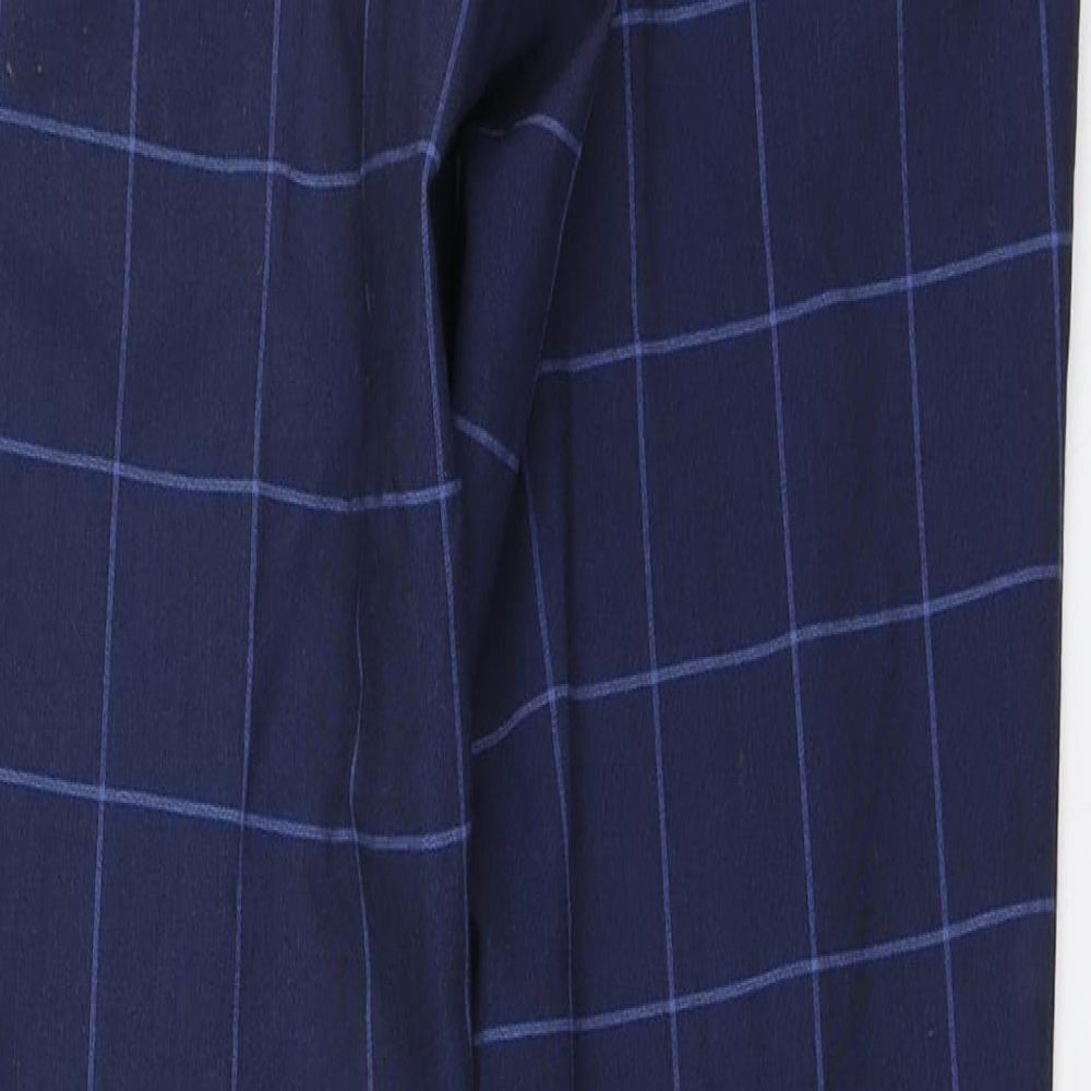 Boohoo Mens Blue Check Polyester Trousers Size 28 in L29 in Slim Zip