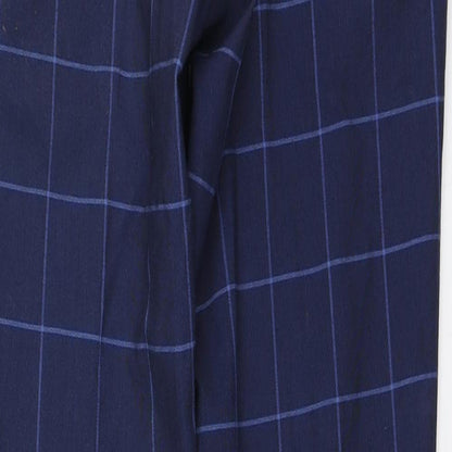 Boohoo Mens Blue Check Polyester Trousers Size 28 in L29 in Slim Zip