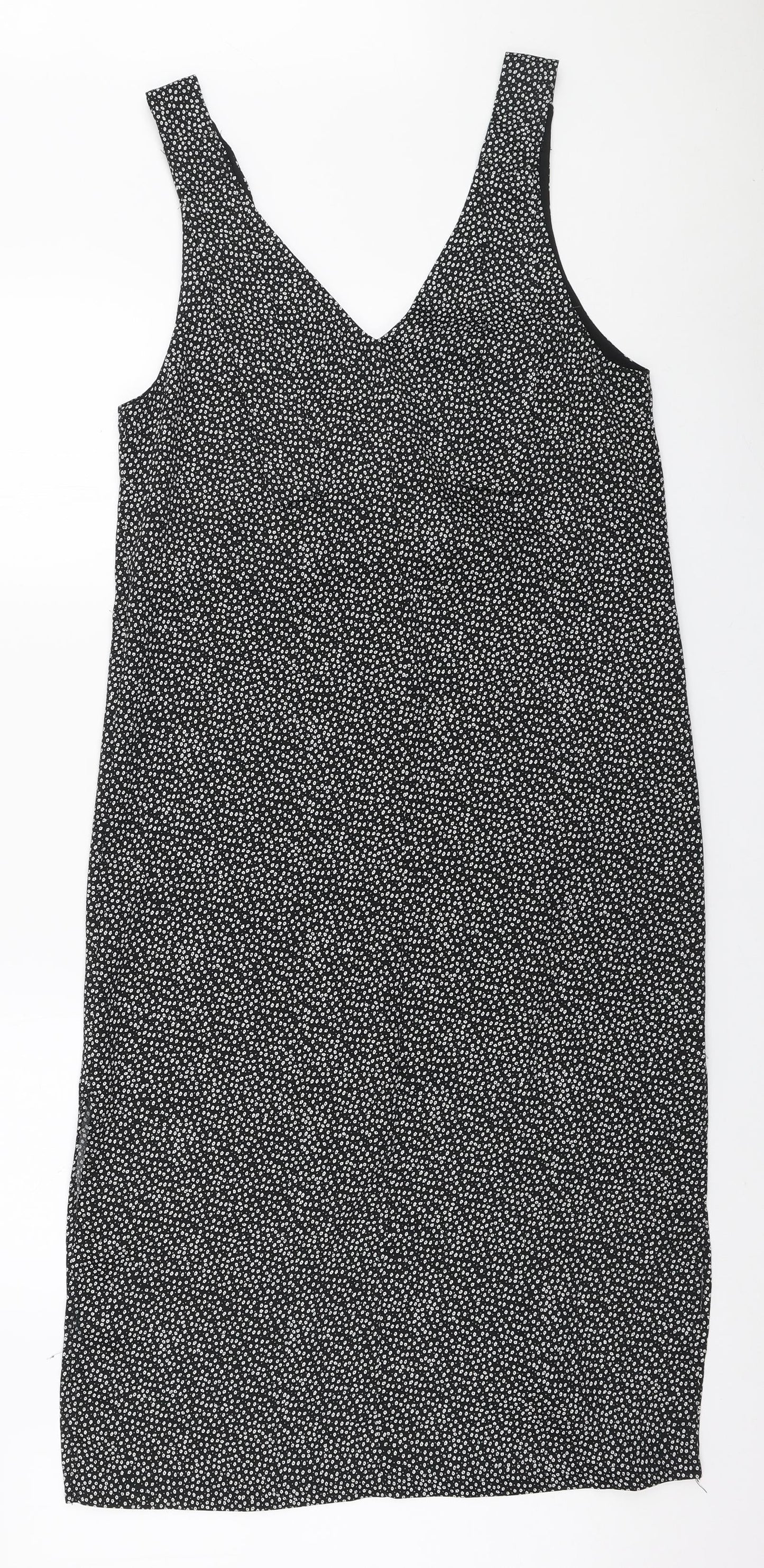 H&M Womens Black Geometric Polyester A-Line Size S V-Neck Pullover