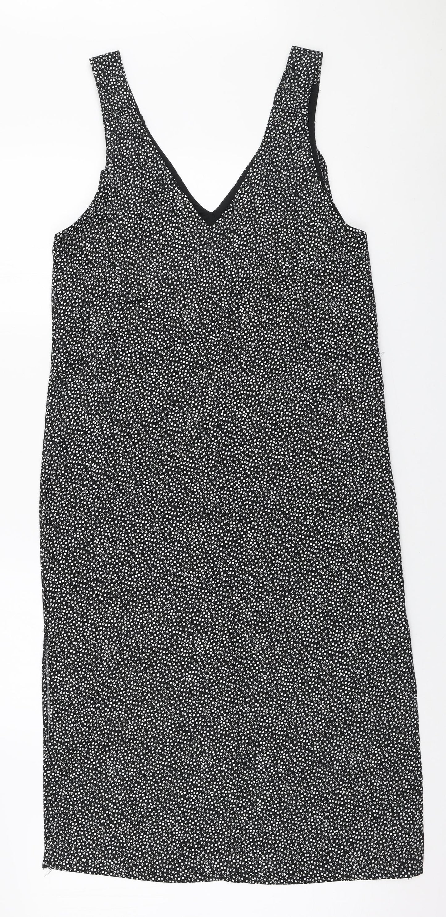 H&M Womens Black Geometric Polyester A-Line Size S V-Neck Pullover