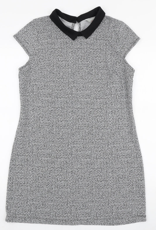 Dorothy Perkins Womens White Polyester A-Line Size 14 Collared Button