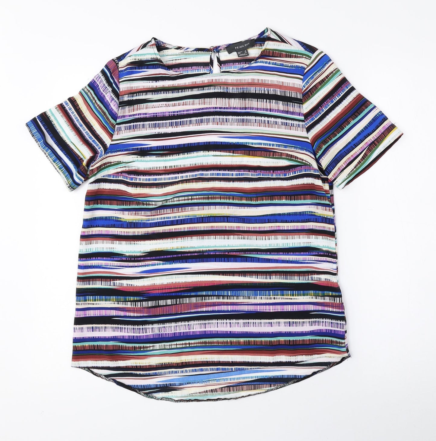 Primark Womens Multicoloured Geometric Polyester Basic Blouse Size 8 Round Neck