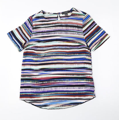 Primark Womens Multicoloured Geometric Polyester Basic Blouse Size 8 Round Neck