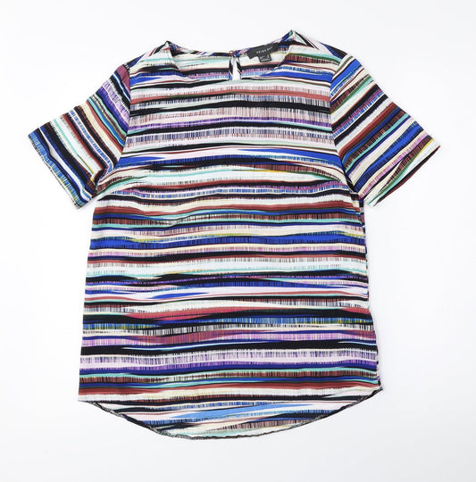Primark Womens Multicoloured Geometric Polyester Basic Blouse Size 8 Round Neck