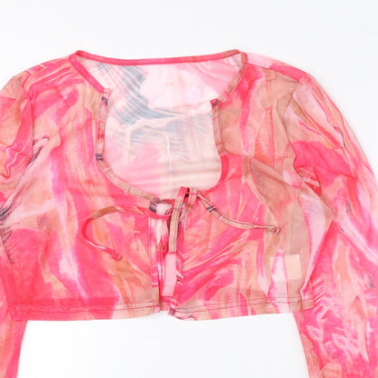 SheIn Womens Pink Scoop Neck Geometric Polyester Cardigan Jumper Size M - Cropped