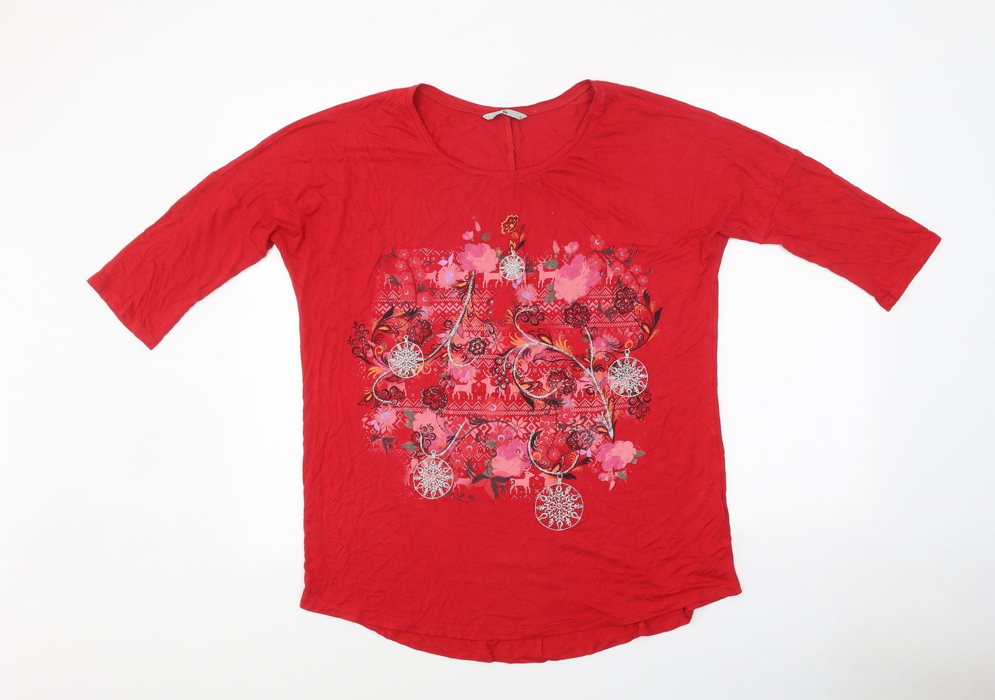 TU Womens Red Polyester Basic T-Shirt Size 10 Round Neck