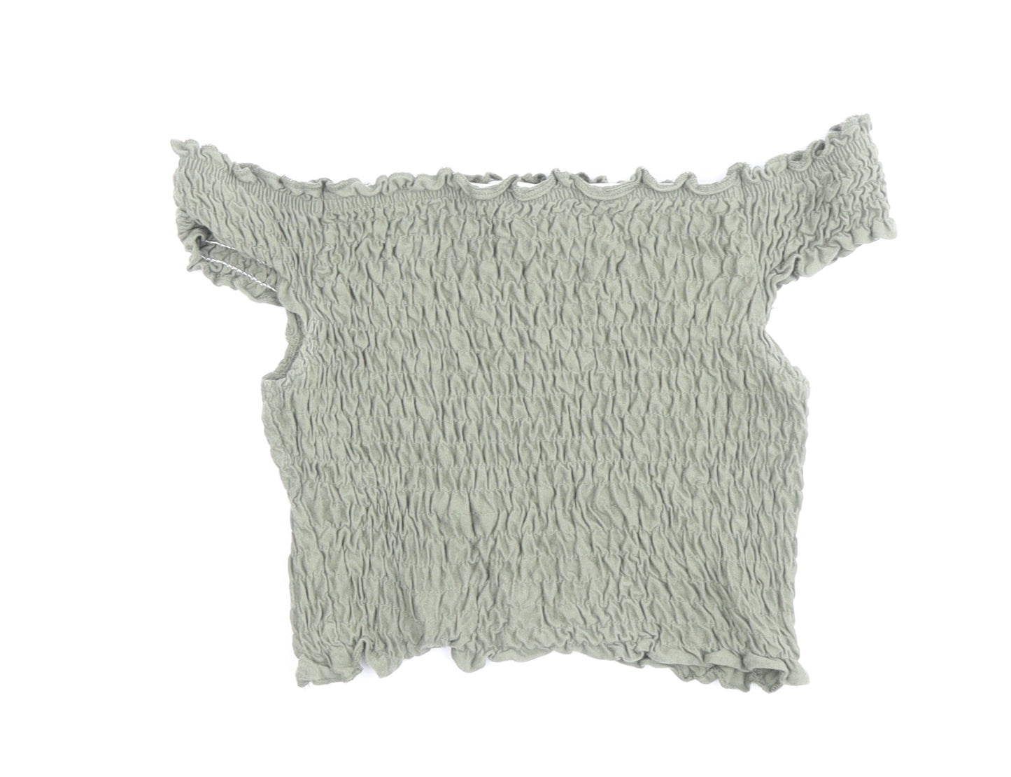 Miss Selfridge Womens Green Polyester Cropped T-Shirt Size 6 Off the Shoulder