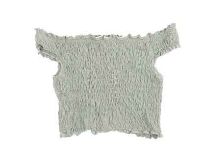 Miss Selfridge Womens Green Polyester Cropped T-Shirt Size 6 Off the Shoulder