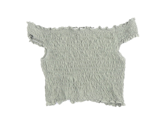 Miss Selfridge Womens Green Polyester Cropped T-Shirt Size 6 Off the Shoulder