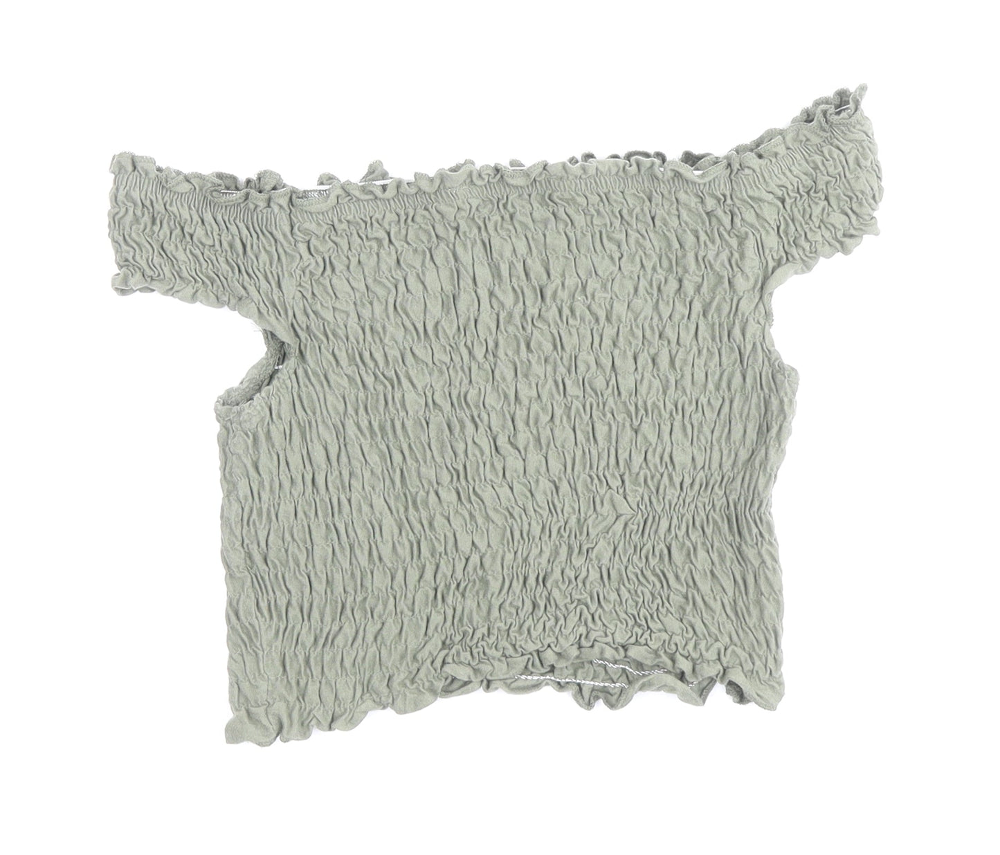 Miss Selfridge Womens Green Polyester Cropped T-Shirt Size 6 Off the Shoulder