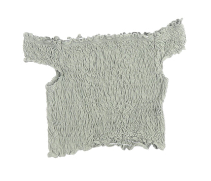 Miss Selfridge Womens Green Polyester Cropped T-Shirt Size 6 Off the Shoulder