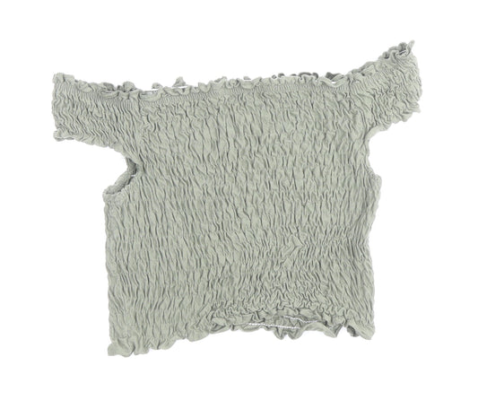 Miss Selfridge Womens Green Polyester Cropped T-Shirt Size 6 Off the Shoulder