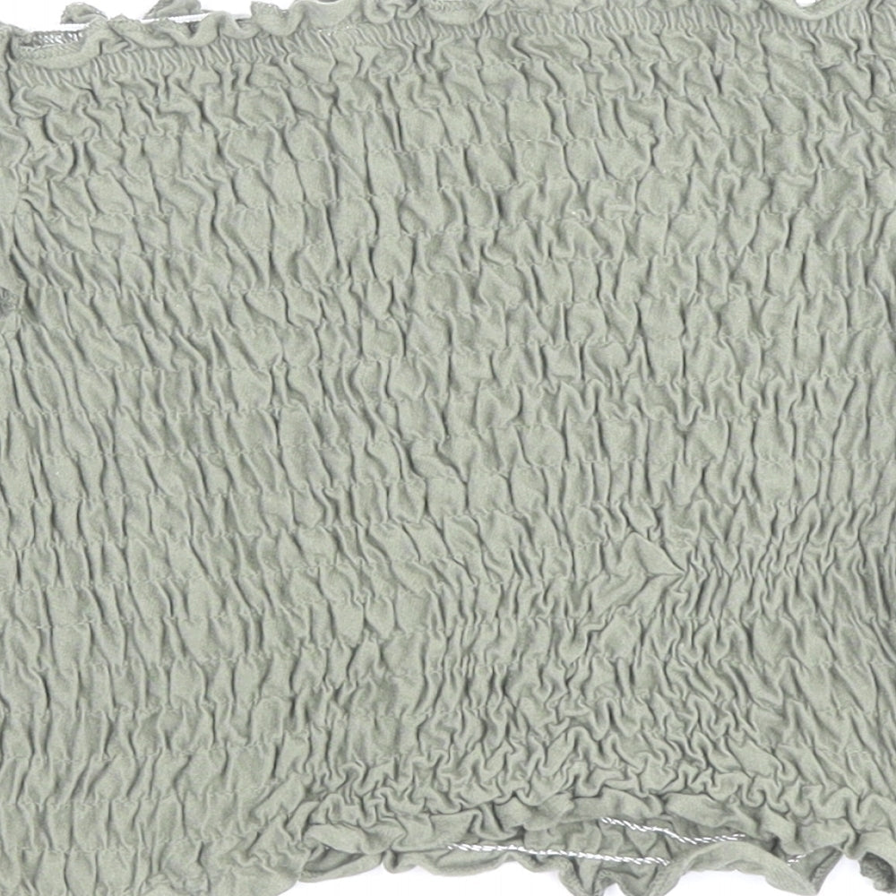 Miss Selfridge Womens Green Polyester Cropped T-Shirt Size 6 Off the Shoulder