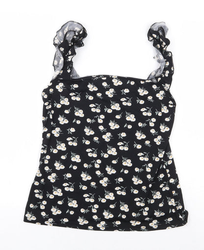 SheIn Womens Black Floral Cotton Basic Blouse Size L Off the Shoulder