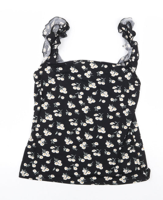 SheIn Womens Black Floral Cotton Basic Blouse Size L Off the Shoulder