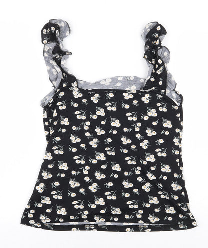 SheIn Womens Black Floral Cotton Basic Blouse Size L Off the Shoulder