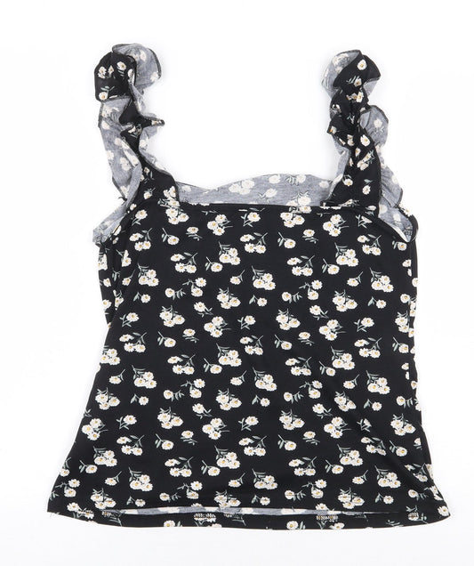 SheIn Womens Black Floral Cotton Basic Blouse Size L Off the Shoulder