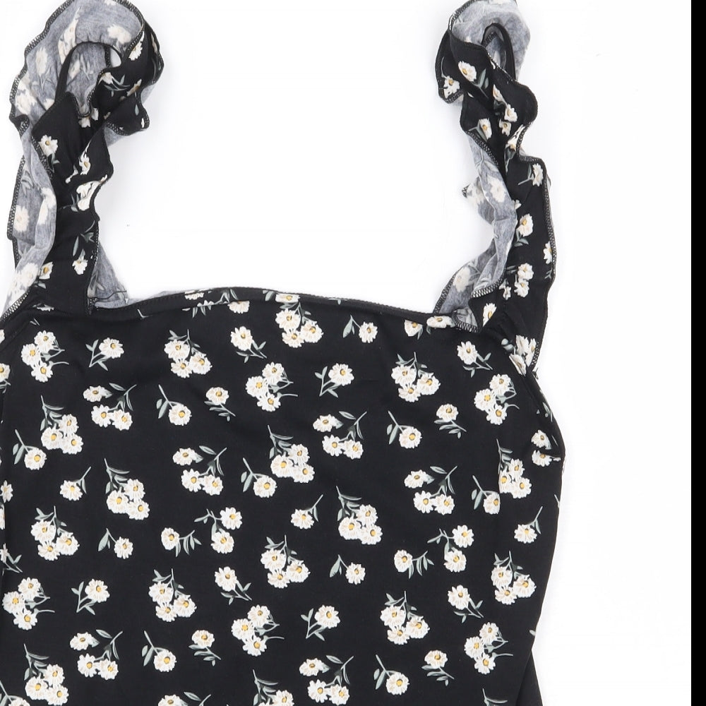 SheIn Womens Black Floral Cotton Basic Blouse Size L Off the Shoulder