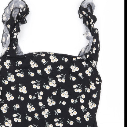 SheIn Womens Black Floral Cotton Basic Blouse Size L Off the Shoulder