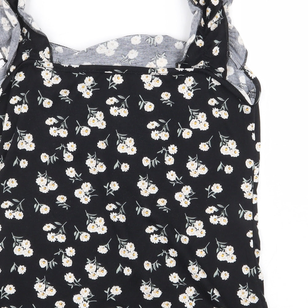 SheIn Womens Black Floral Cotton Basic Blouse Size L Off the Shoulder