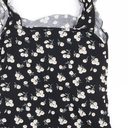 SheIn Womens Black Floral Cotton Basic Blouse Size L Off the Shoulder