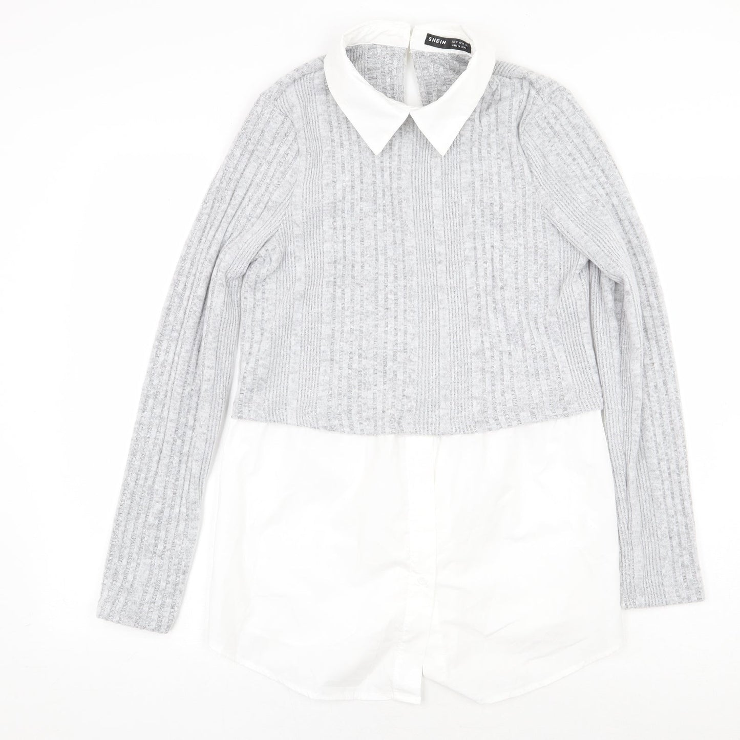 SheIn Womens Grey Polyester Basic Blouse Size M Collared - Shirt Bottom