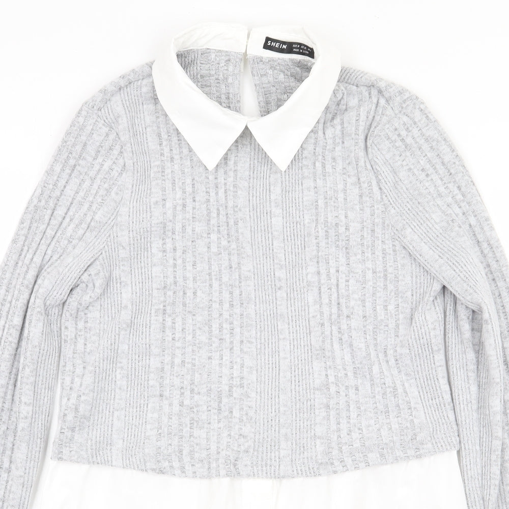 SheIn Womens Grey Polyester Basic Blouse Size M Collared - Shirt Bottom