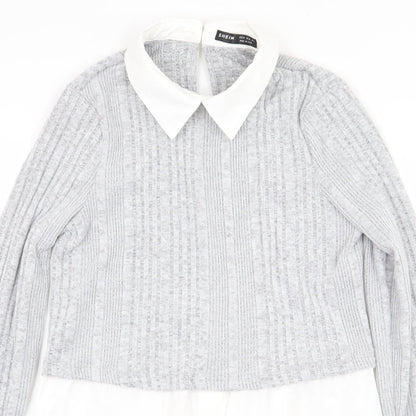 SheIn Womens Grey Polyester Basic Blouse Size M Collared - Shirt Bottom