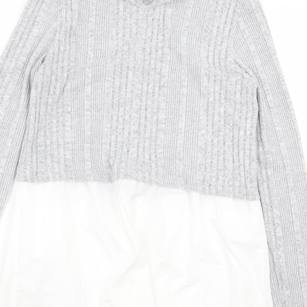 SheIn Womens Grey Polyester Basic Blouse Size M Collared - Shirt Bottom