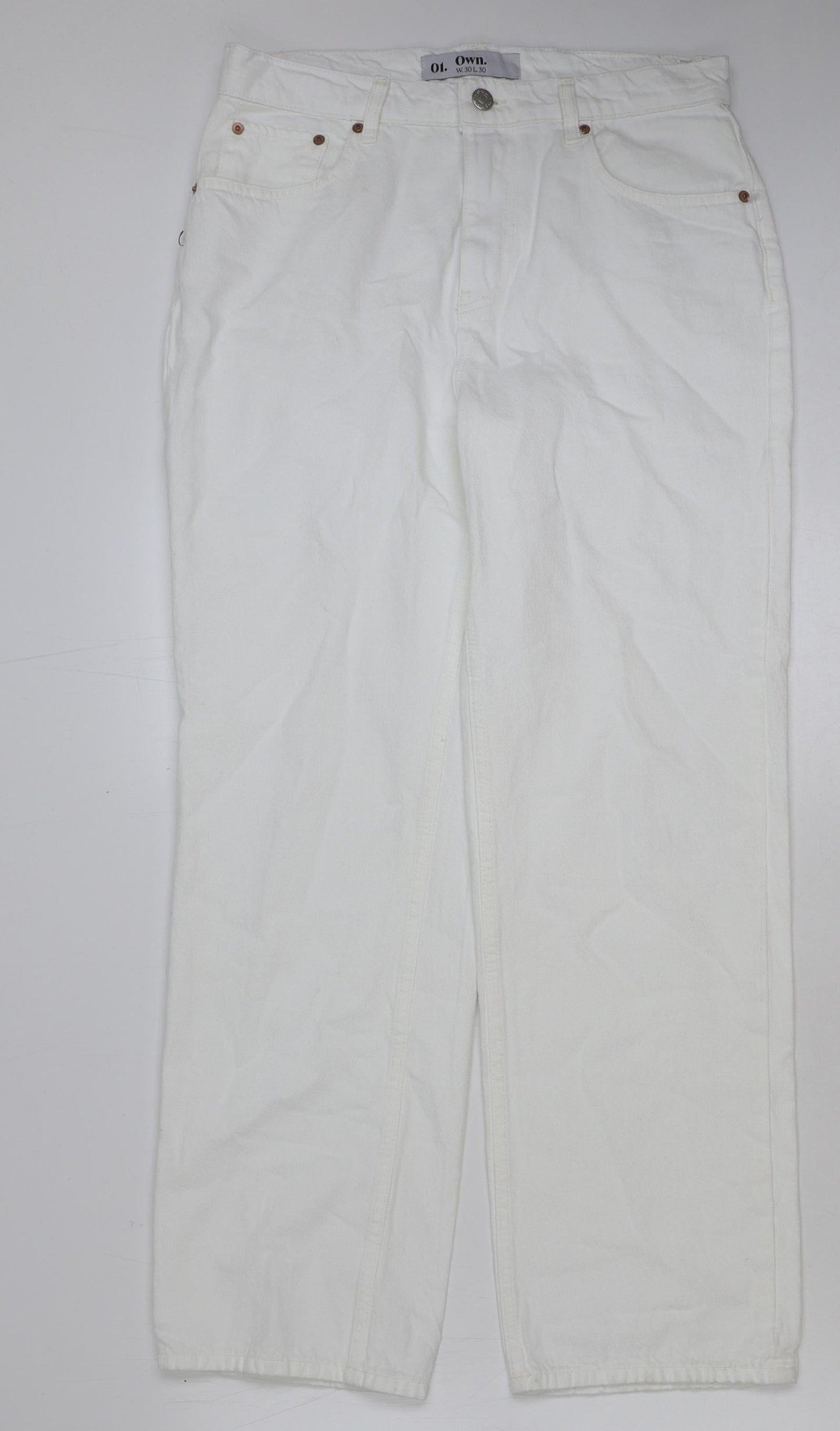 Own. Womens White Cotton Straight Jeans Size 30 in L30 in Regular Button