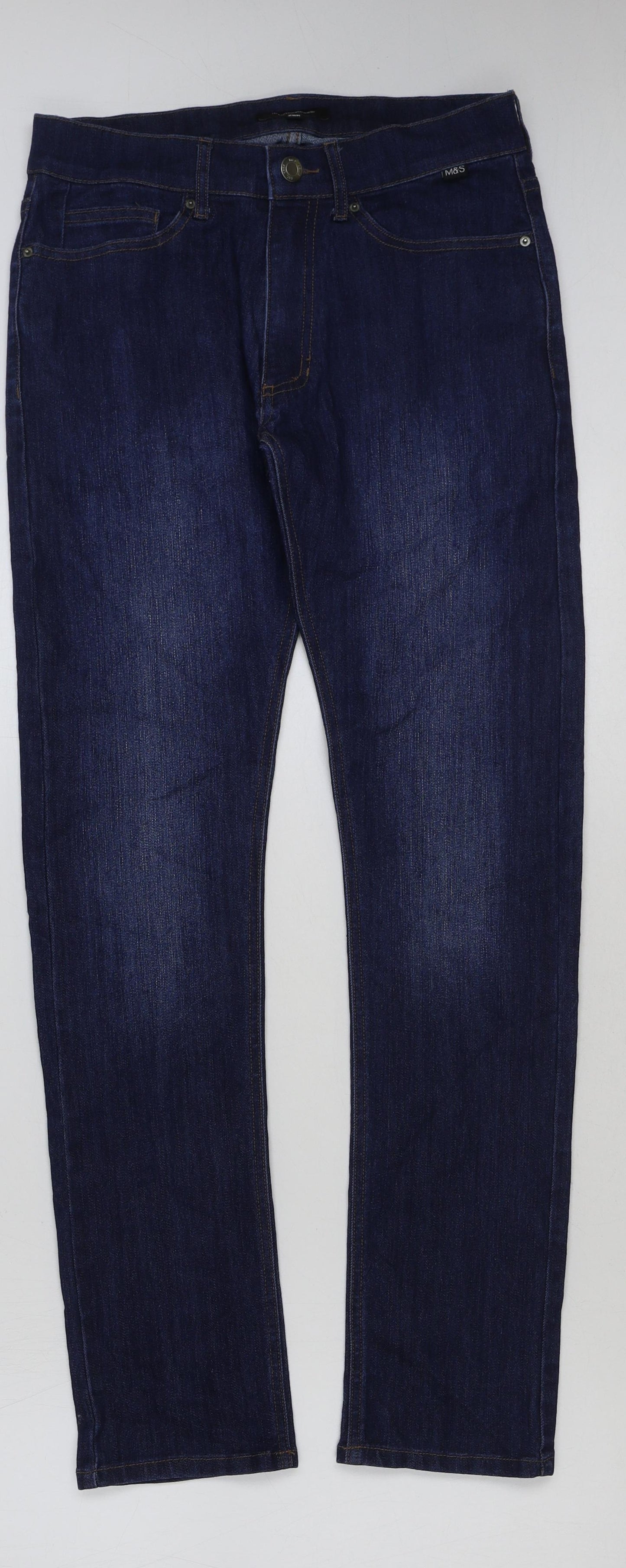 Coporate Wear Mens Blue Cotton Skinny Jeans Size 28 in L31 in Regular Button
