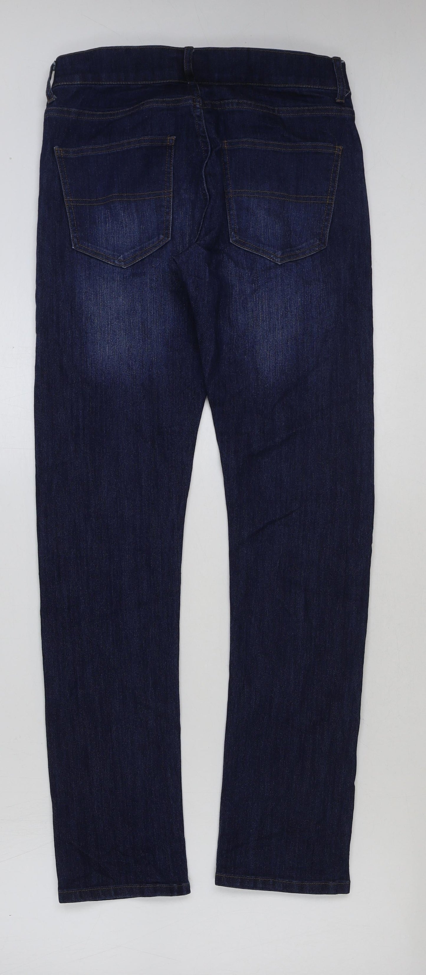 Coporate Wear Mens Blue Cotton Skinny Jeans Size 28 in L31 in Regular Button