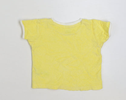 Primark Baby Yellow Cotton Basic T-Shirt Size 12-18 Months Round Neck Pullover - Smile