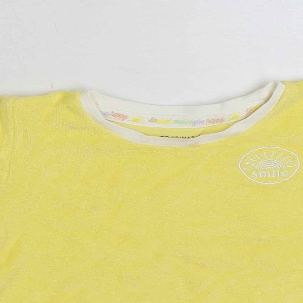 Primark Baby Yellow Cotton Basic T-Shirt Size 12-18 Months Round Neck Pullover - Smile