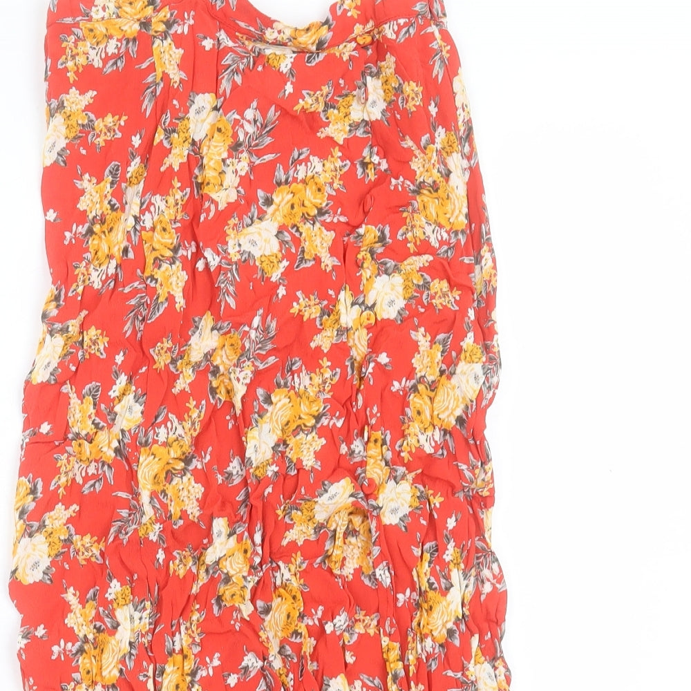 Miss Selfridge Womens Red Floral Viscose A-Line Skirt Size 8 Zip