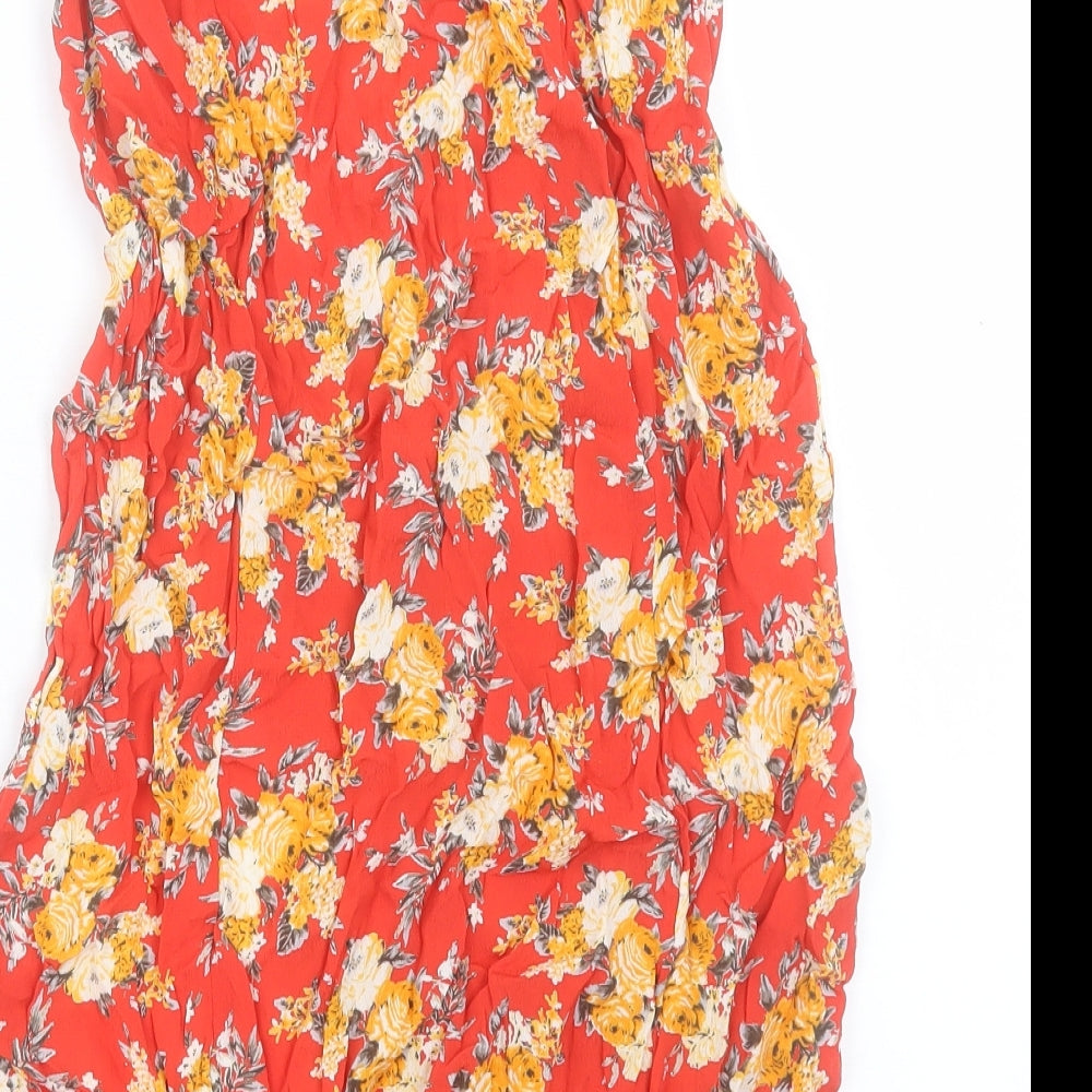 Miss Selfridge Womens Red Floral Viscose A-Line Skirt Size 8 Zip