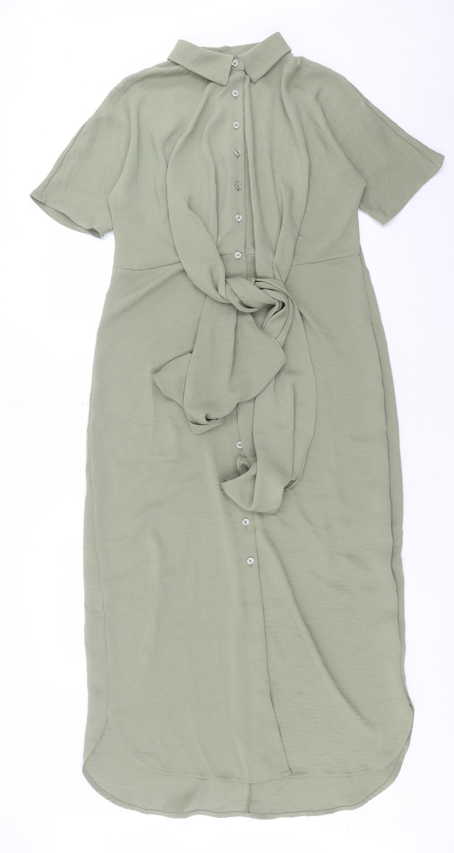 Marks and Spencer Womens Green Polyester Shirt Dress Size 6 Collared Button