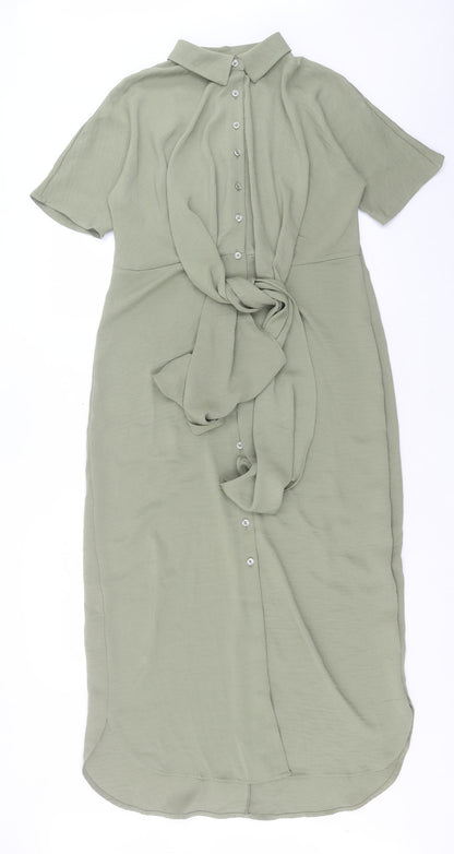 Marks and Spencer Womens Green Polyester Shirt Dress Size 6 Collared Button