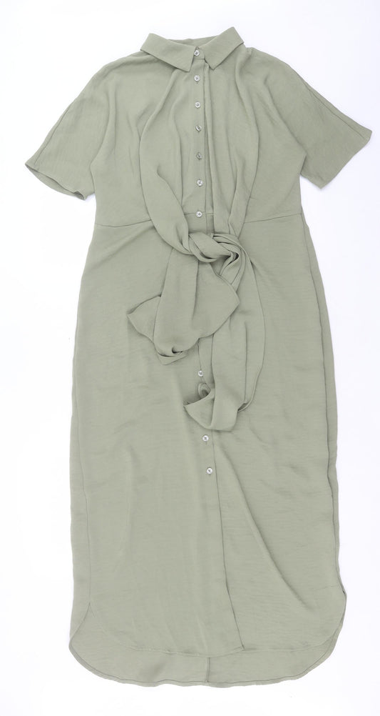 Marks and Spencer Womens Green Polyester Shirt Dress Size 6 Collared Button