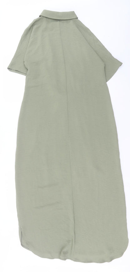 Marks and Spencer Womens Green Polyester Shirt Dress Size 6 Collared Button