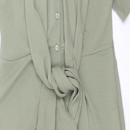 Marks and Spencer Womens Green Polyester Shirt Dress Size 6 Collared Button