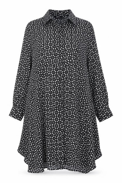 Marks and Spencer Womens Black Geometric Polyester A-Line Size 6 Collared Button