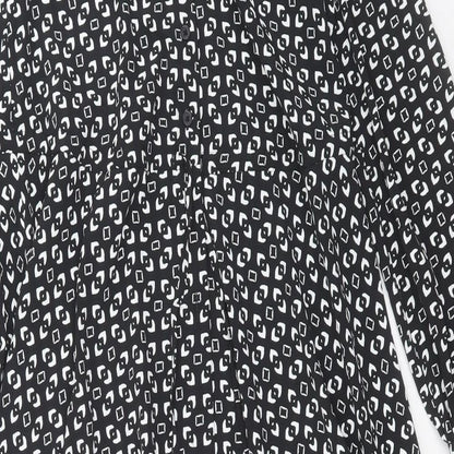 Marks and Spencer Womens Black Geometric Polyester A-Line Size 6 Collared Button