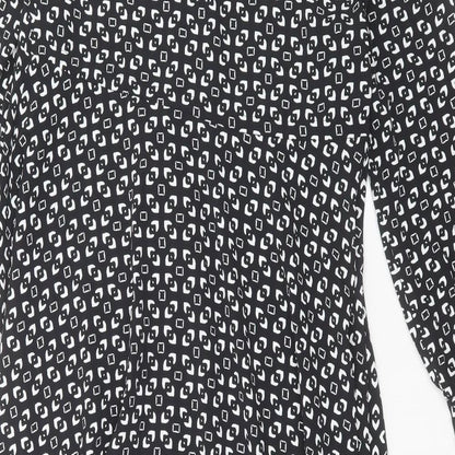 Marks and Spencer Womens Black Geometric Polyester A-Line Size 6 Collared Button